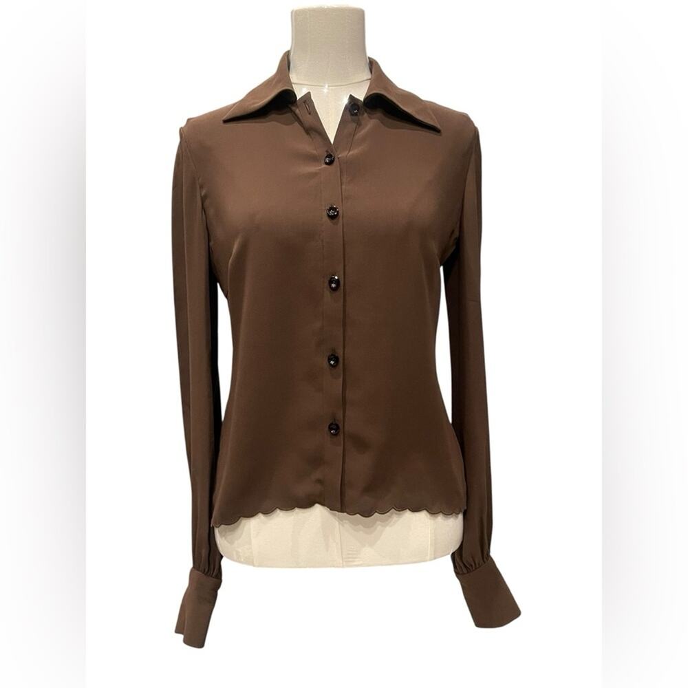 Carolina Herrera Elegant Brown Women's Button-Up Top Size:4